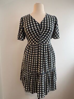 Ava & Viv green & blue checkered rayon flounced dress, size 1X